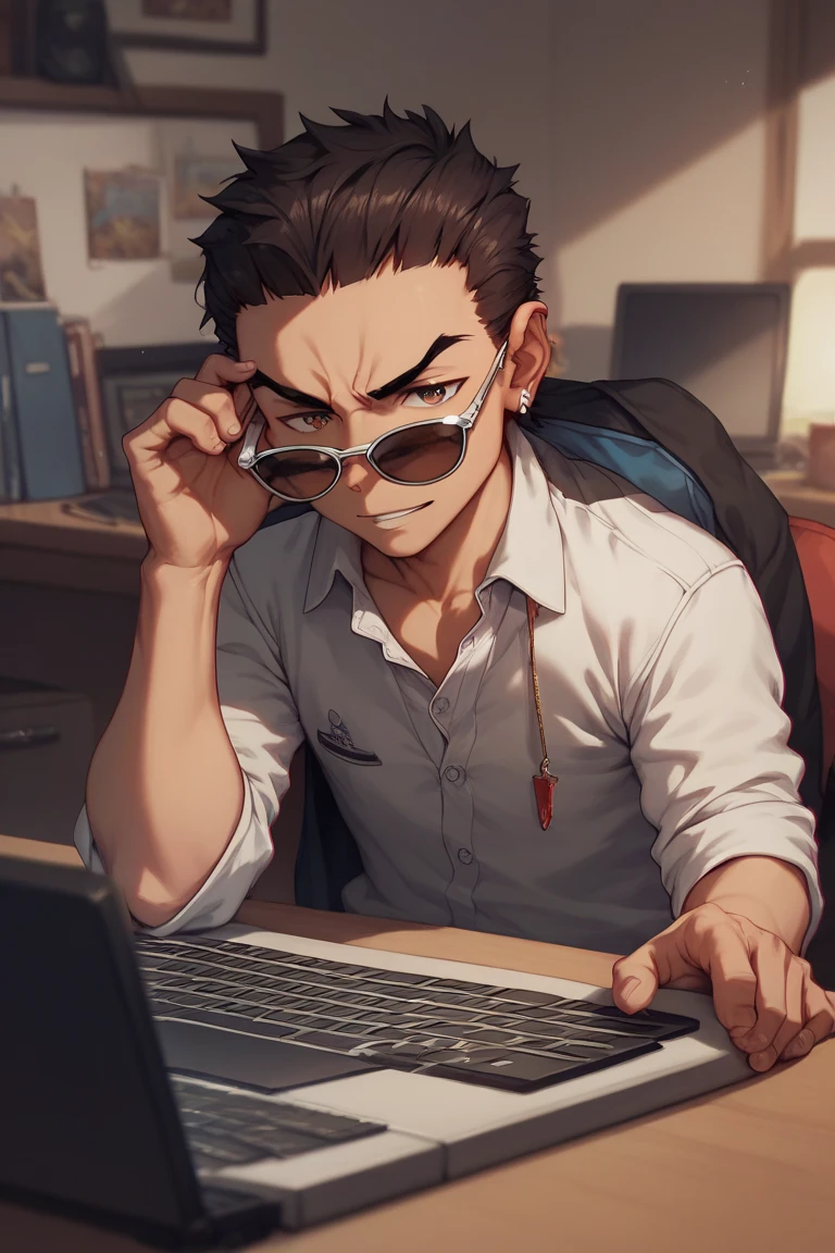 Black guy with sunglasses, Golden grills stream on zabuha at the computer in her room