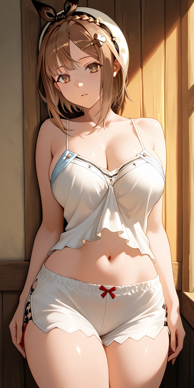 cat lingerie, cat cutout, blonde hair, 1girl, woman, sensible girl, blush, embarrased, large breasts, masterpiece, best quality