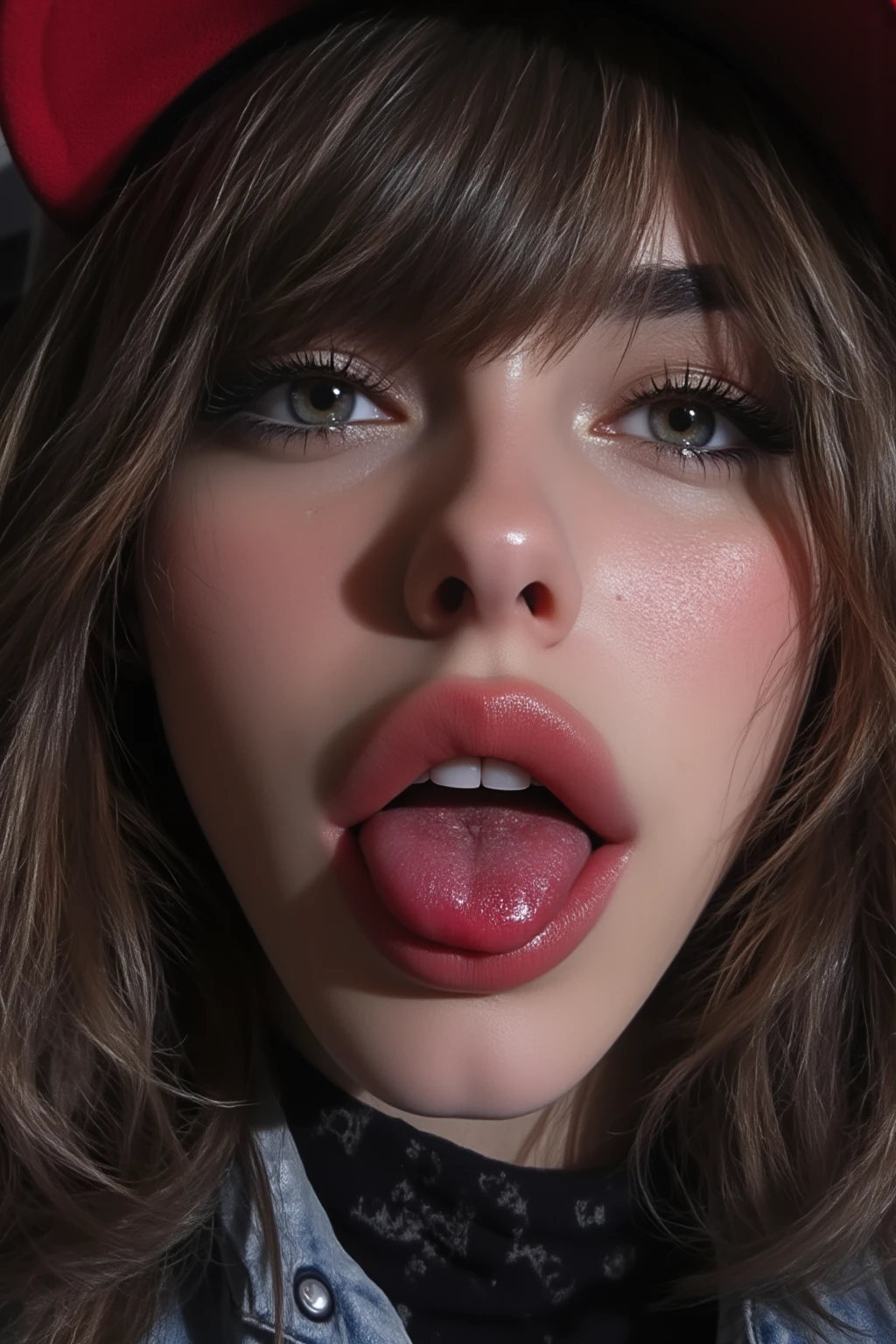 woman, beautiful girl, 、 Baby Face, Realistic skin of the highest quality, Eyes are focused, 20-year-old, Sticking out tongue, Focus on the mouth, Open your mouth, Long Tongue, saliva, Open your mouth , You can see inside the mouth, Open your mouth  舌を突き出す, Realistic tongue、Provocative eyes、Looking up、Tempting、