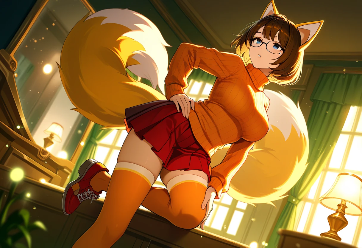uploaded the e621, beautiful and detailed, woman (((female))) ((anthro)) Fox, (Averi, Fox girl), cinematic lighting, Fox, (anthro, fluffy fur), 1girl, anthro fox girl, body fur, curvy, sexy, nice, cute, hot, comfortable anime-style cartoon-style, digital drawing, NSFW, pussy, tits, nervous smiling, green eyes, sassy, sassy hips, smug, fangs, rainy, in a park, wet fur, night, bent over, looking back at viewer, behind view, bending over, maid outfit, dress, sexy maid, stockings, thigh highs