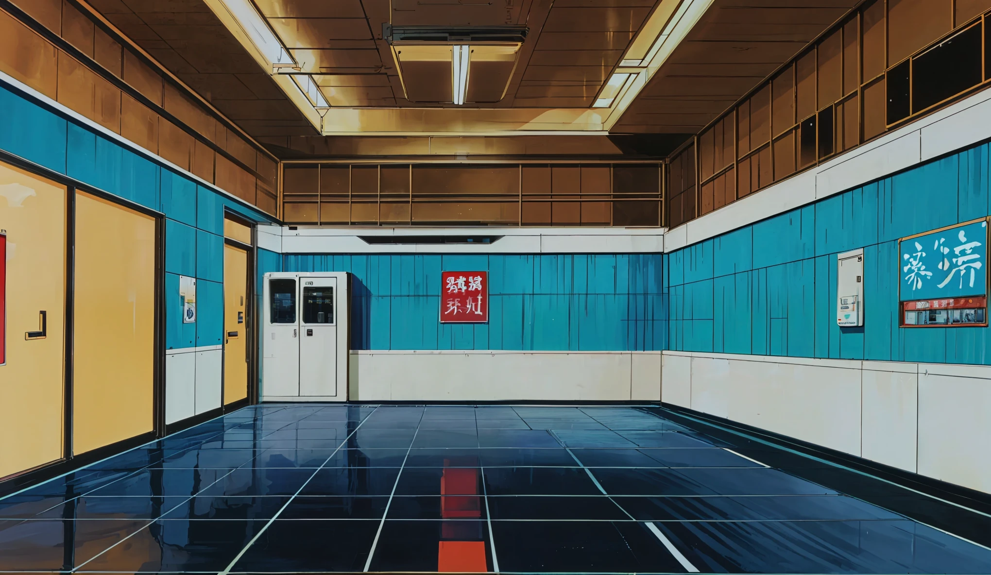 Drawn in 80’s anime art style.
Retro anime. Vintage Anime. Classical Anime.
Japanese Airport
Inside, the terminal glows with a cold fluorescent stillness. Announcements echo across the vast space, crisp yet distant, like whispers lost in memory. The scent of wet coats, coffee, and jet fuel mingle in the air. Reflections of passengers shimmer on the glossy tile floor, broken by footsteps and wheeled suitcases thumping in uneven rhythm.