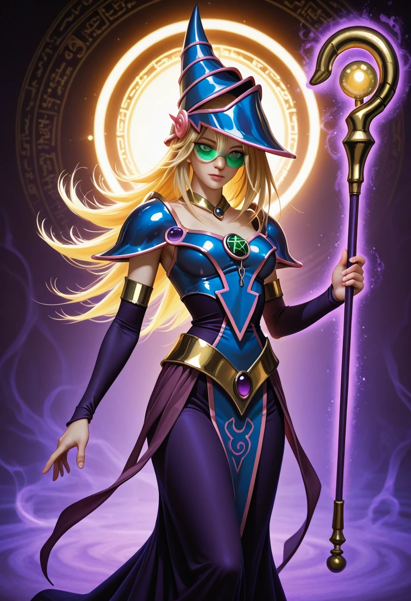 Dark magician girl:1 cara hermosa, Horror de Eldritch, Demonio de fuego femenino, cuerpo completo, Pintura a todo color, grandes ojos reflectantes, Obra maestra, Cara perfecta, Buen cuerpo, Cara hiper detallada, Cara perfecta, Cara perfecta, Central folding poster girl, Por Bernie Wrightson y Christos Achilleos y Thomas Cook; 64k. Dark magician girl