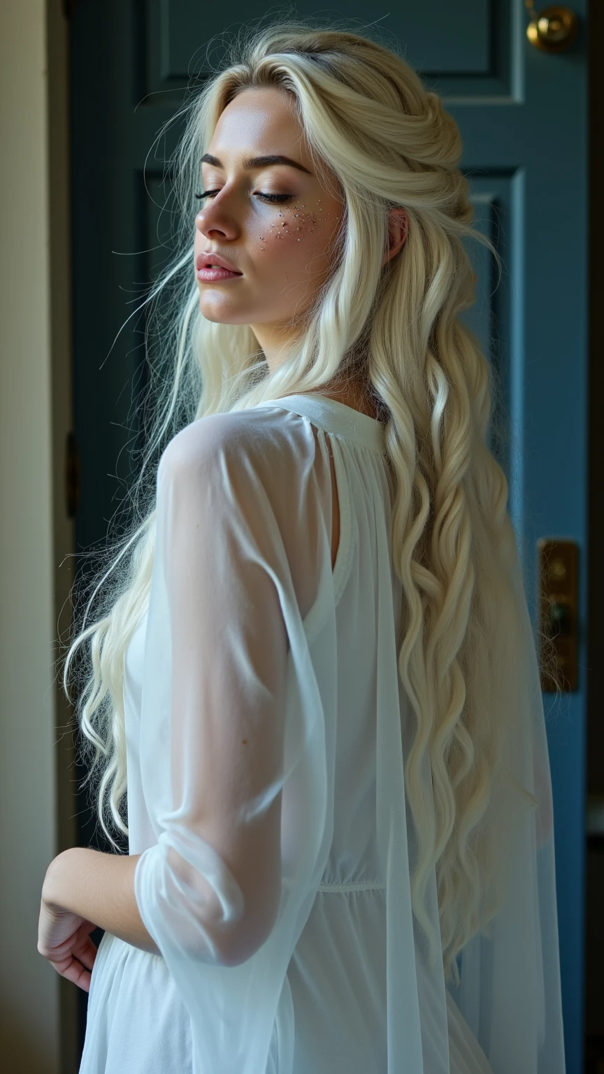 asian face, long white hair in a ponytail, blue eyes, big breasts, full body shot, bright pink super fancy lingerie, one woman, looking at viewer, masterpiece, ray tracing, best quality, sharp focus, ultra detailed, high resolution, 8k, UHD, beautiful detailed eyes, ultra-detailed, ((masterpiece)), ((best quality)), elaborate features, extremely detailed, extremely detailed face, perfect, bedroom background