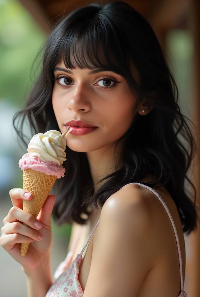 Ice cream in a cone or cup and açaí. realistic propaganda.