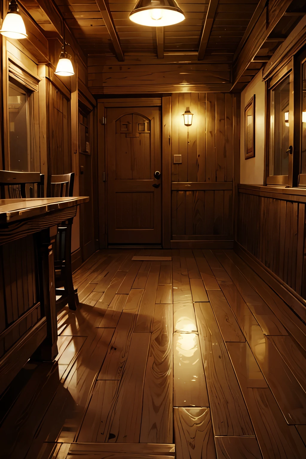 Old empty tavern floor at night