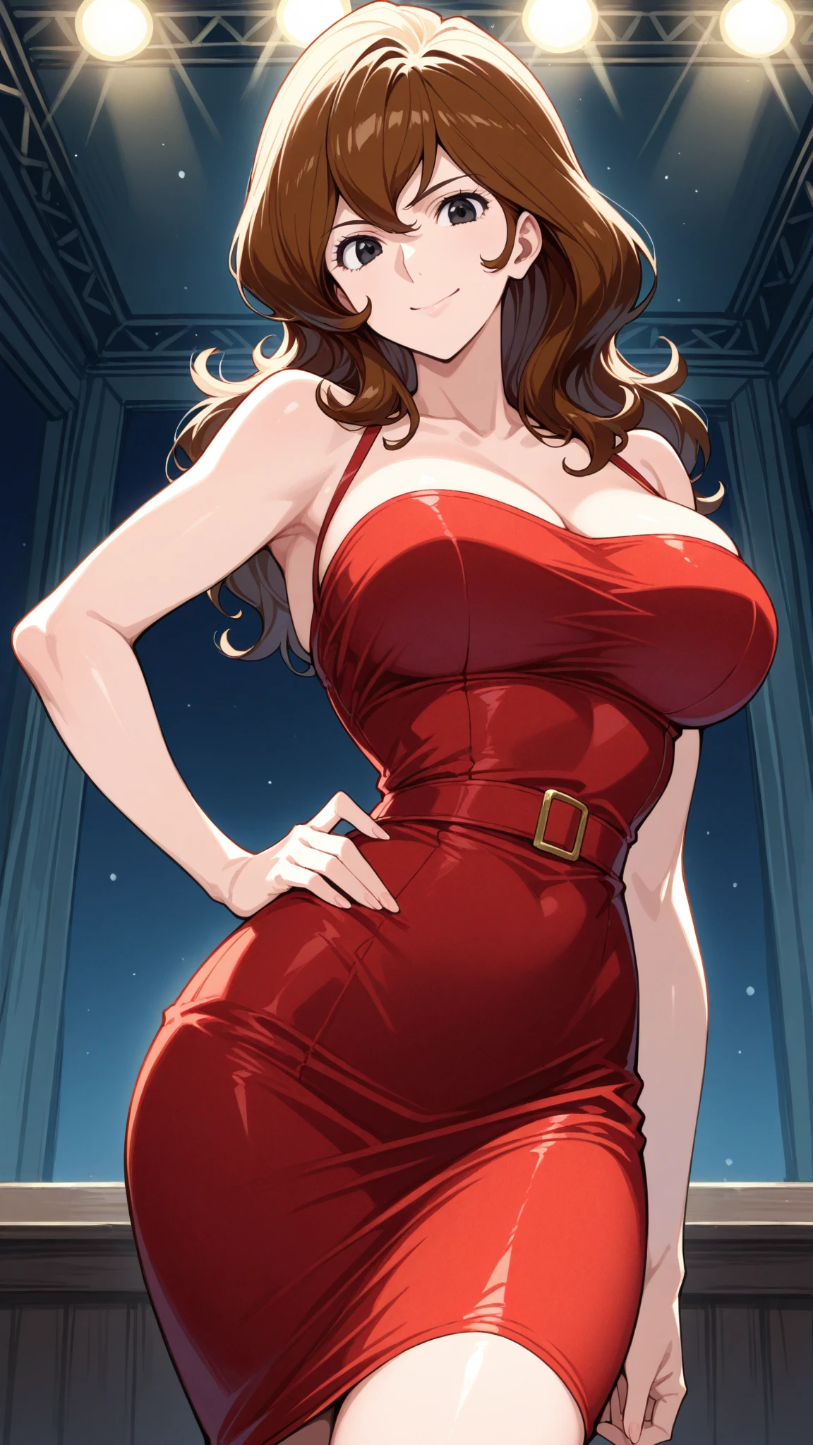best quality, (masterpiece),(ultra-detailed), (high quality), (high resolution), ((2heads:1.5)), best quality:1.5, highres, UHD, 16K), two headed woman, smiling, highres, masterpiece,((brown hair)), ((different hair color)),cleavage, ((red dress:1.5)), lustrous and smooth skin, huge breasts, (mature woman), (blue eyes), seductive silhouette, ((slim hips)), casual dress, sexy proportions, Beautiful girl with accentuated slender abs, long legs, seductive woman, ((very detailed eyes:1.5))