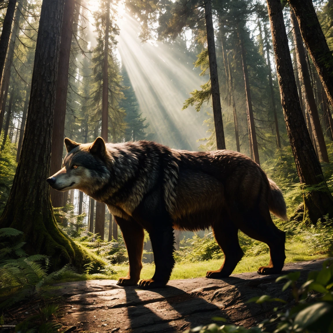 werecreature,erect through,the night,In the woods,8K,((tmasterpiece)),hdr,highly detailed,professinal