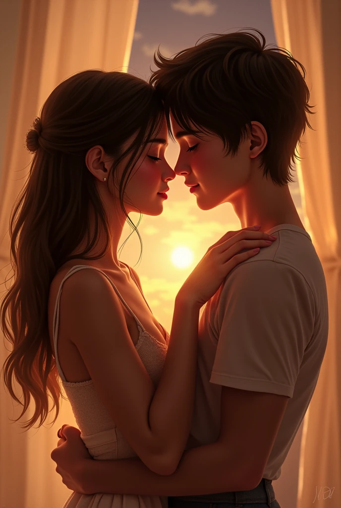 Give a teen couple holding each other