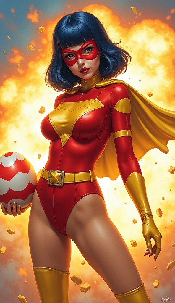 ragingstorm helen short hair, brown hair, brown eyes, superhero, ((red ????????)), (????????????:1.3, fakebreasts), best quality, hyper-detailed, intricate, extremely detailed, masterpiece, RAW, 8k UHD, extremely detailed face:1.3, detailed eyes:1.3, detailed body:1.3, (lightning, storm), 