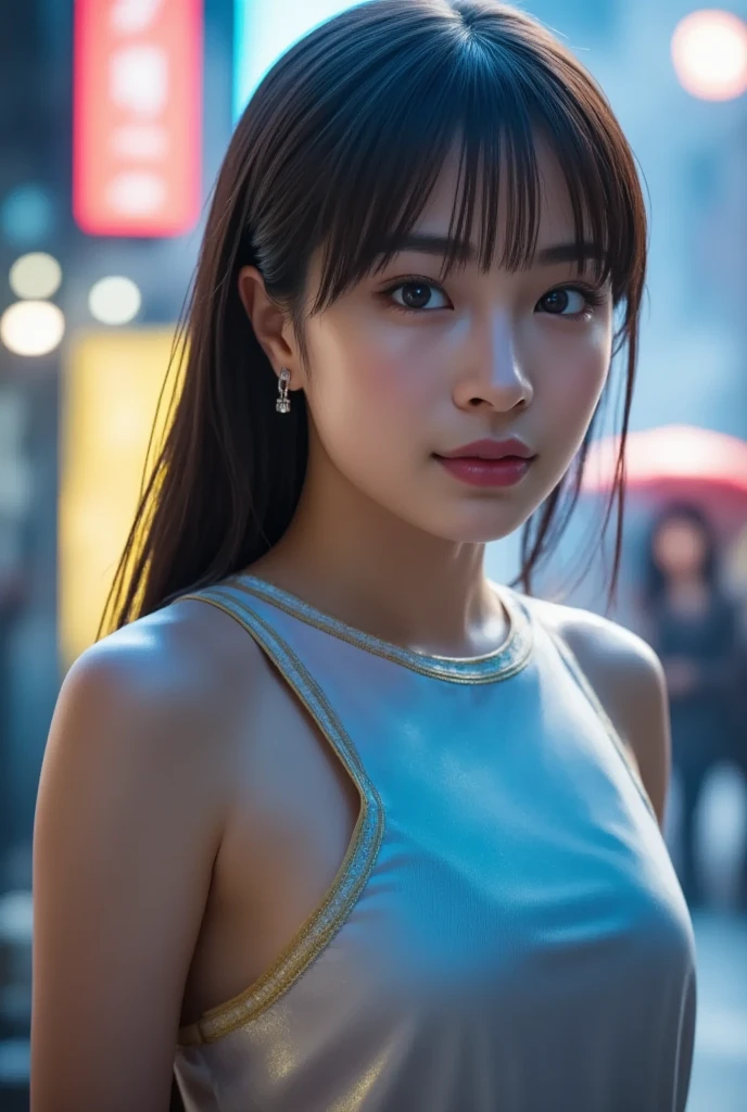 Add a surprise_woman_cosplay_set of clothes, In front of the sky., 
good hand,4K, high resolution, Masterpiece, best quality, head:1.3,((Hasselblad Photography)), Exquisitely detailed skin, Sharp focus, (movie lights), at night, soft light, Dynamic angle, [:(detailed face:1.2):0.2], Medium bust, outside,