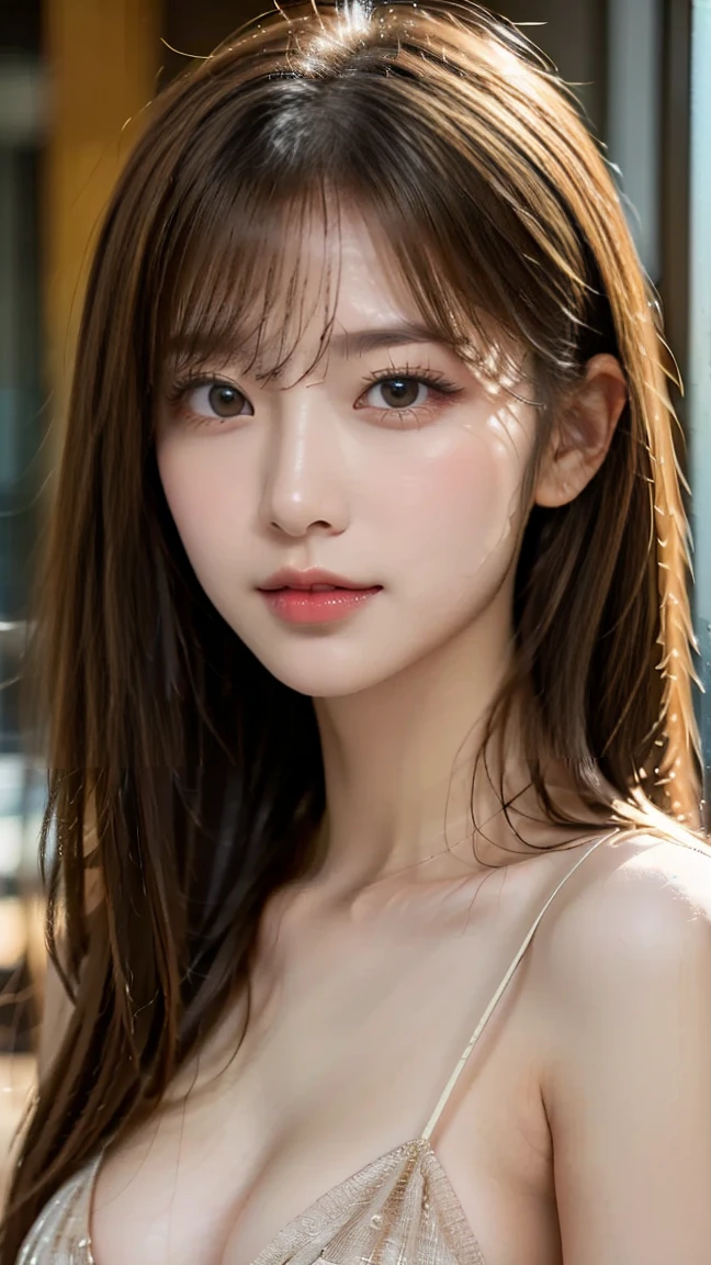 8k,The pieces fly, Highest quality, figure, Very detailed, finely, High resolution, 8k wallpaper, Perfect dynamic composition, Dark and beautiful eyes, Natural color lip, Random cute poses,smile,Cleavage,Detailed eyes, (naked), Half Body Shot