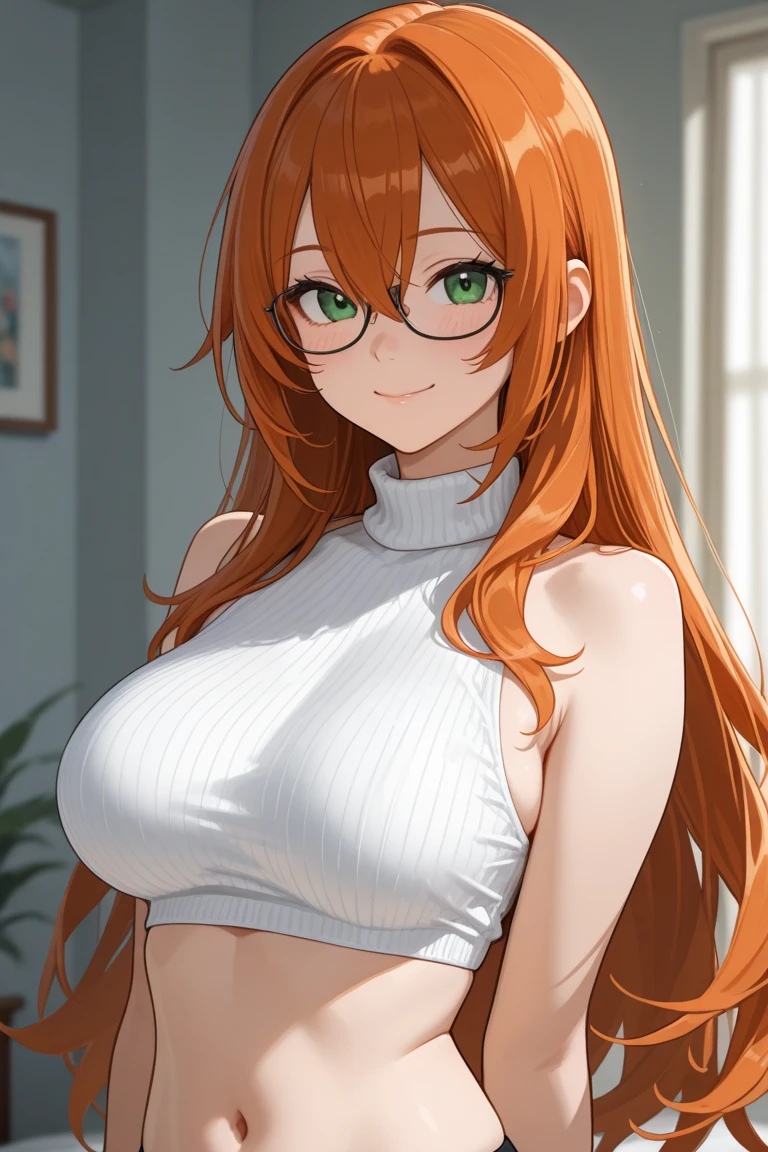anime girl, 1 person, orange hair, glasses, Crown,maid,fox ear, Fox's tail, front view, big breasts, tights, sitting on desk,exposed chest, underwear, maid suit, shy, blushing, lifting skirt , bright sky, sitting cross-legged, high heels,exposed chest, underwear, middle-aged women, blushing, lifting skirt, showing off underwear, (full HD 4K+ image