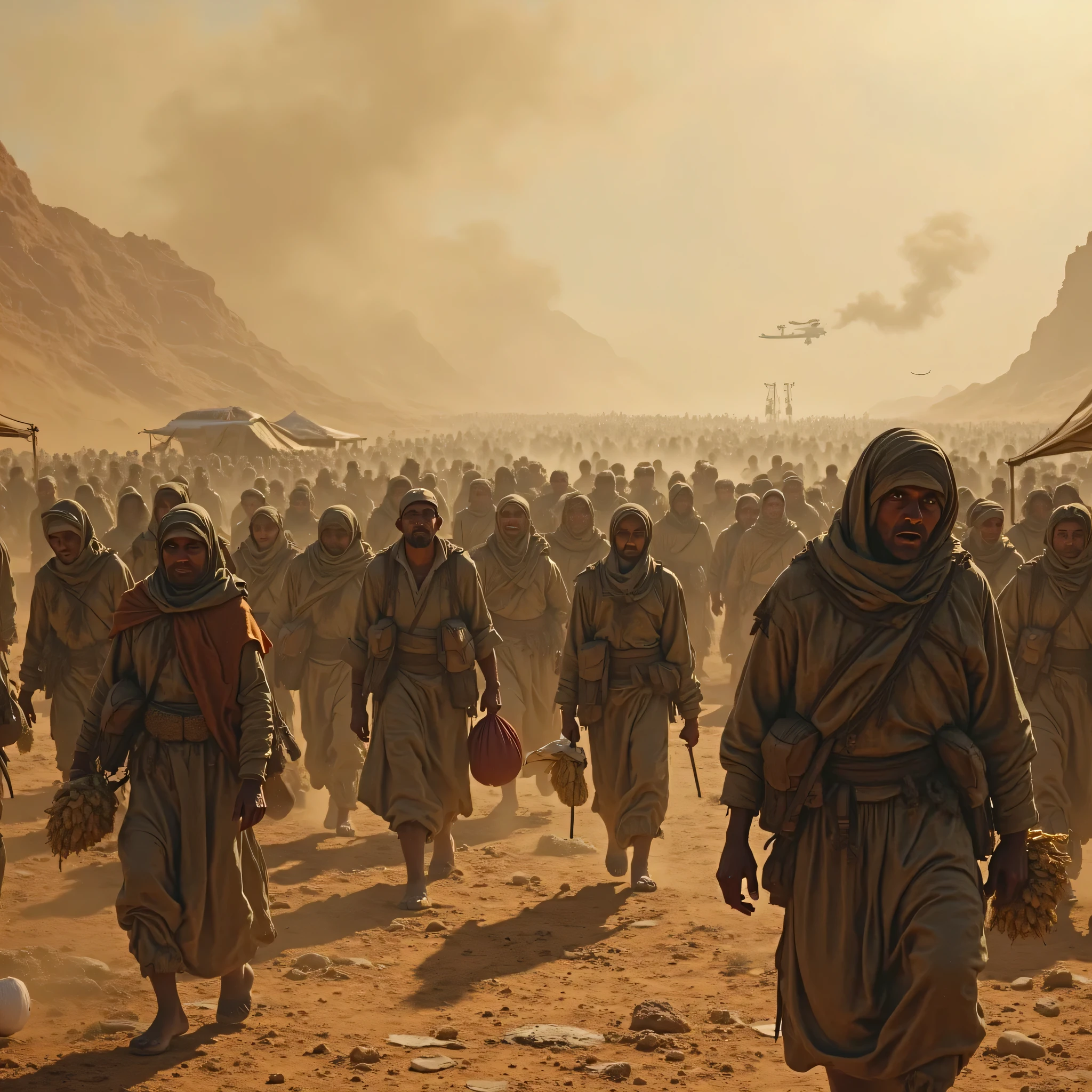 Um rei gigante de 4 metros, albino e careca, leads his army of Egyptian soldiers with grandeur.
