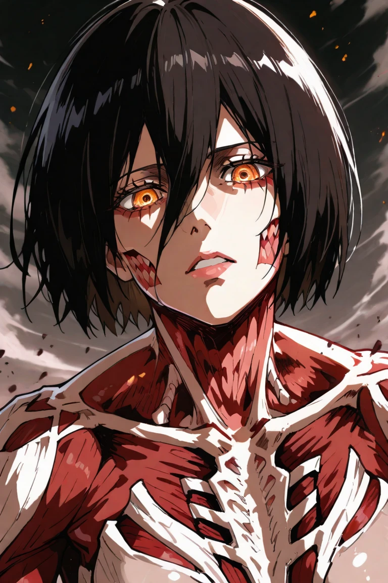 Attack on Titan, male titan, A hyper-realistic, Upper body only, Fall, super mad, Apocalypse, Realistic Titans, A dark-haired, asian human, 独奏, White background, well-muscled, Black eyes, From the Attack on Titan anime, awesome full color, High quality, Highly detailed, 8K Ultra HD、, shoun、 No beard