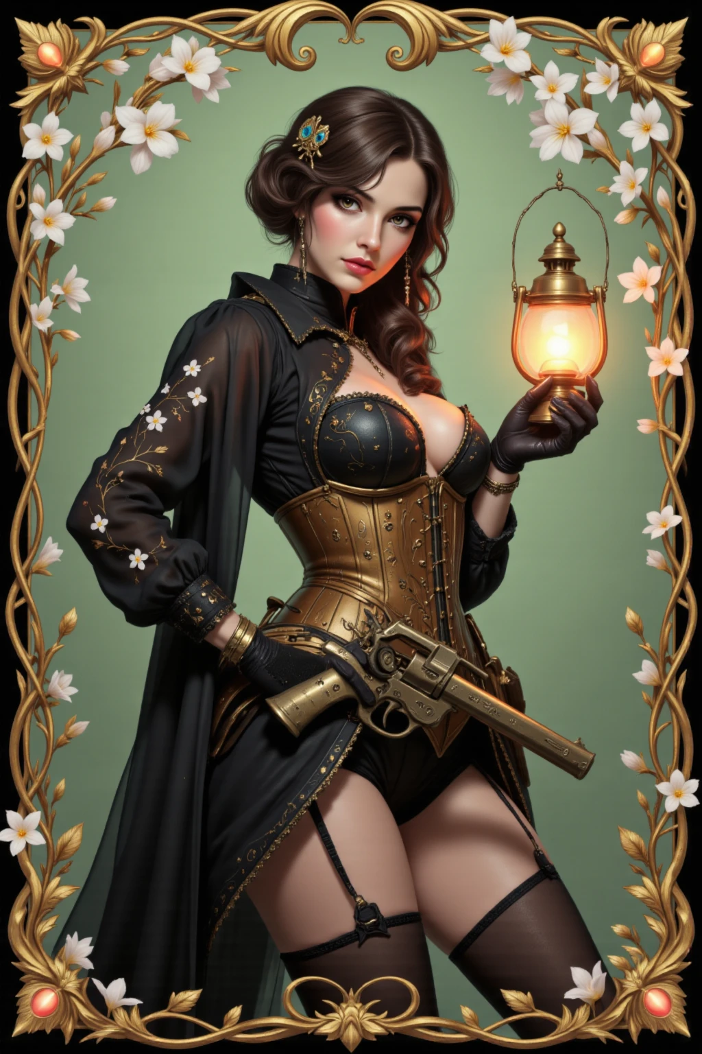 masterpiece, best quality, close-up Steampunk atmosphere, A sexy necromancer performing death rituals