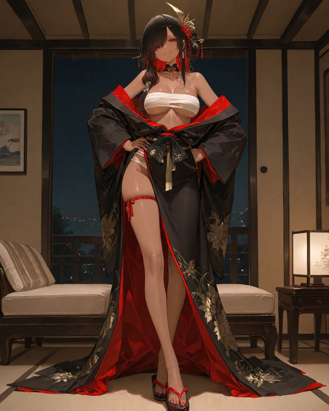 ((masterpiece)), ((Highest quality)), (Very detailed),sex、Adult women,((vaginal,standing,from side、sex,1boy)),1 girl, alone,Demon Slayer Uniform、Inside the ryokan、 ((Beautiful Eyes)), Very large breasts,Cleavage、Naughty atmosphere and pose