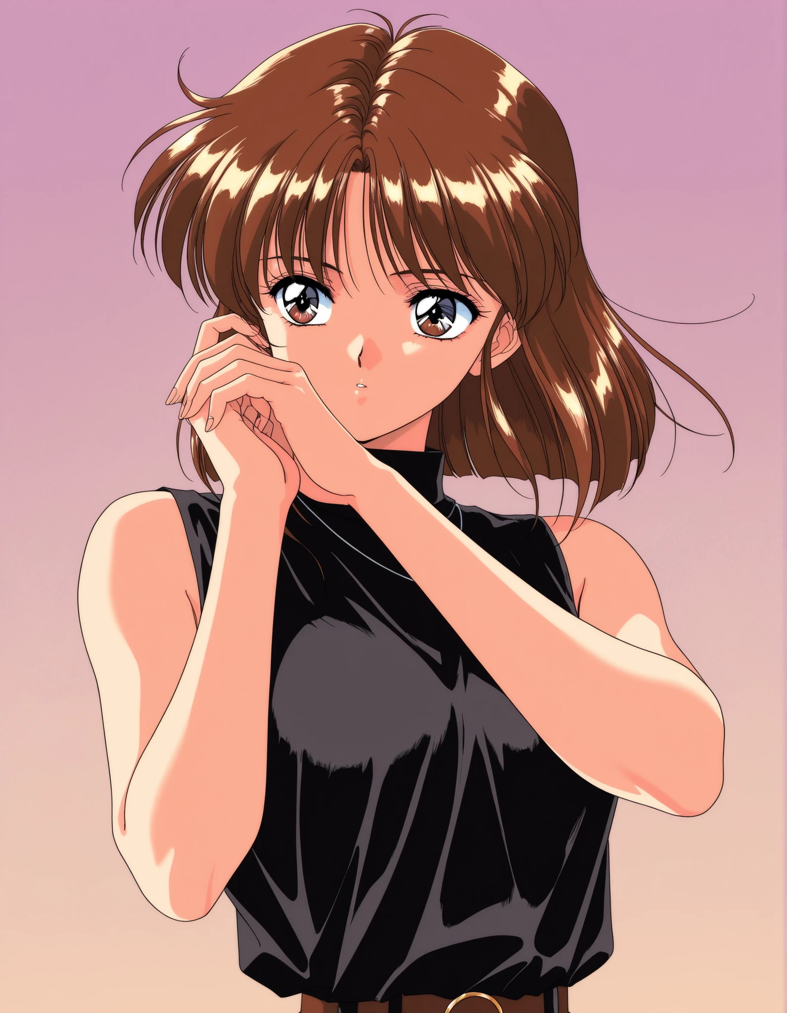 General,highres, ultra-detailed,very aesthetic,best quality ,best hands, BREAK rika, black top model, 1990s (style), retro artstyle, game cg Style