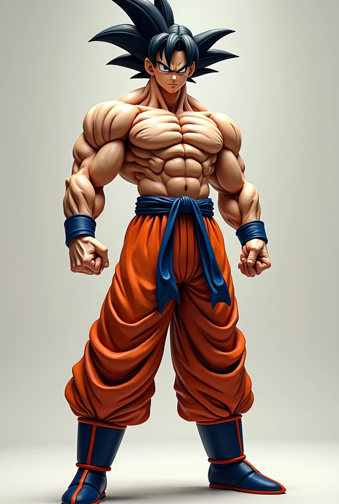 Goku, super saiyan, exquisite hair, arm depiction, white and blue hair body, exquisite shoes, eye depiction, exquisite hair, popmart blind box, clay texture, stepping on the land, black and white background, natural lighting, most good quality, super detail, 3D art, c4d, OC renderer, 3D rendering, 8k