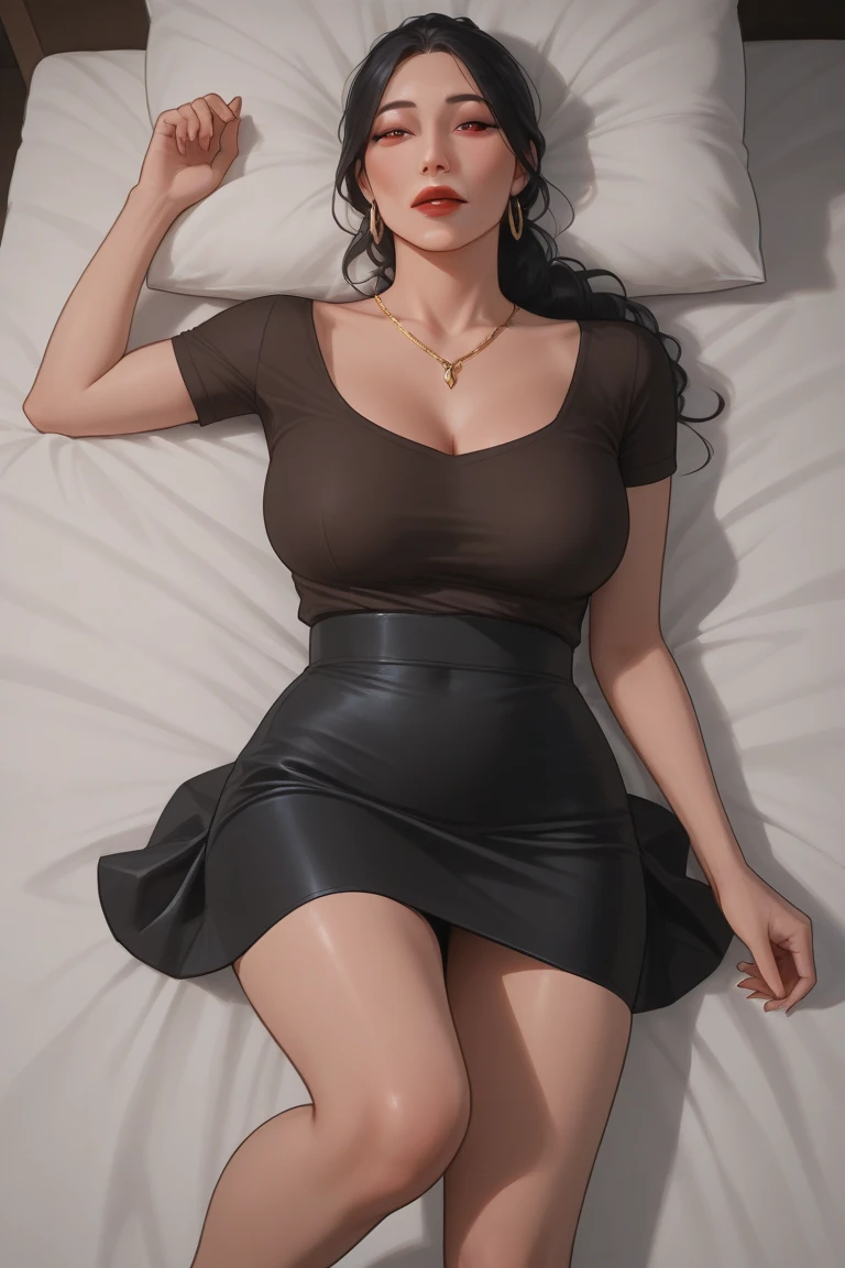 1girl, (((1 pic, thicc, hideing hands, lying on bed, loose long shirt and skirt, pink stokings, high angle))), Mikasa Ackerman, Black hair:1.3, Hair between the eyes, Short hair, messy hair, Gray eyes, Gentle lips, big smile, open mouth, 25 years old, beautiful face, blushing face, gorgeous model, attractive pose, sexy pose, beautiful body, sexy, goddess, full body photo, Ultra-Detailed Face, Detailed Lips, (((perfect eyes, Double Eyelids))), perfect body, perfect anatomy, perfect hands, (((hands up))), perfect legs, wet skin, wet hair, Realistic skin, cinematic lighting, colorfull, lighting dress, (eyes on the view), (close up on breast), (((focus on breast and pussy))), fantasy art, photo realistic, dynamic pose, ((wiggle poses)), dynamic low lighting, poster, 8k