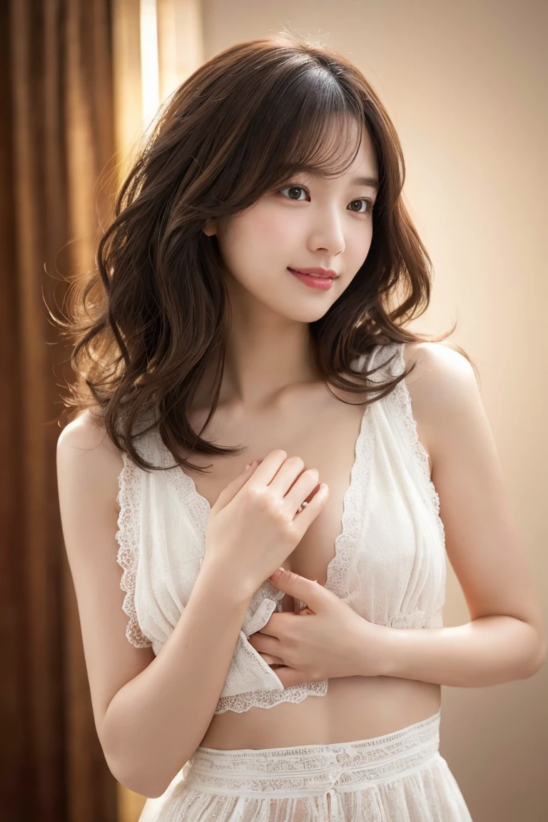 best quality, masterpiece, ultra high res, photorealistic, 1girl, offshoulder, smile