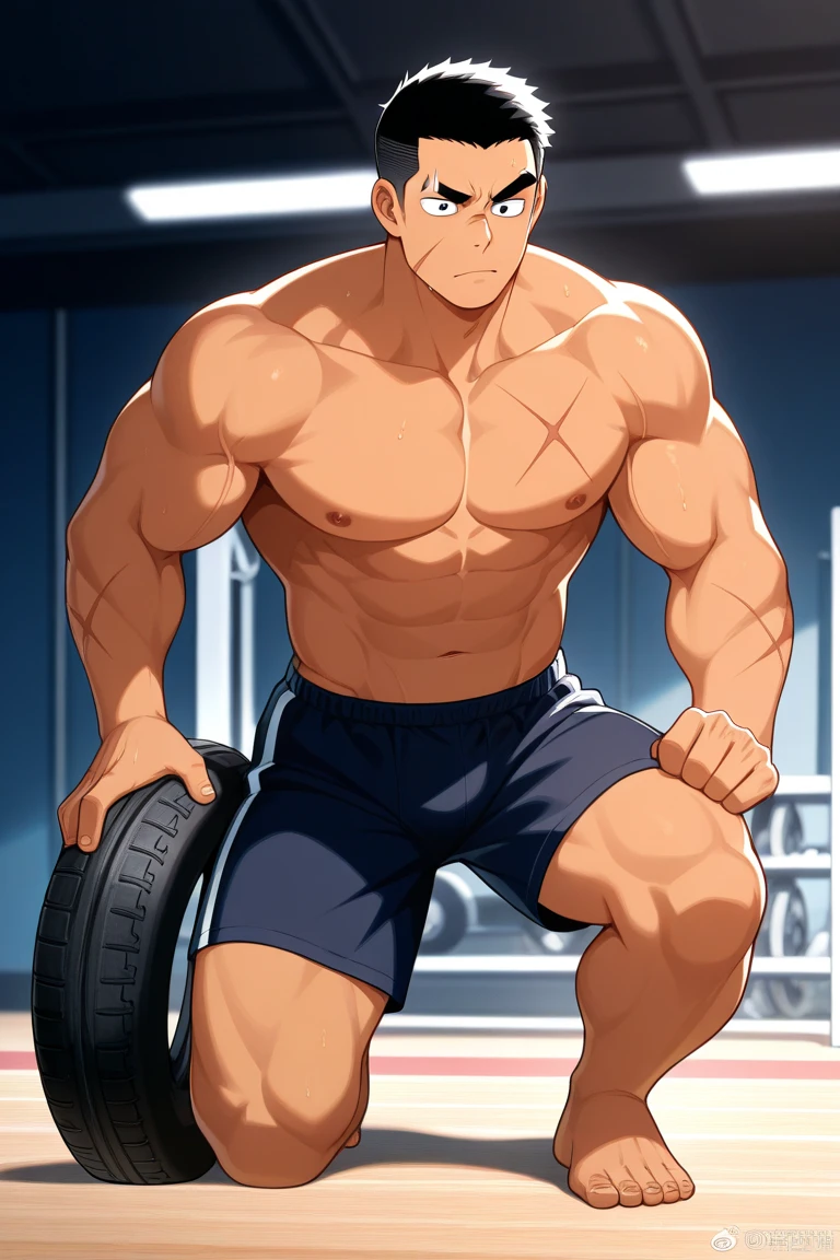 At this dawn,A bronze gym with its doors open,Sunlight pours in through huge glass windows,Mottled light and shadow。The warmth of the morning sun touches the bodybuilder's skin,Outlining his looming muscles。His muscles are like sculptures.,Tight and three-dimensional,Each line appears extremely clear under the reflection of light and shadow.。
In the gym,Mirror reflects the figure of a muscular man,Surrounded by fitness equipment scattered on the ground,The air smells of sweat and rubber。His deep outline,It appears more three-dimensional in the interweaving of light and shadow in space,It seems that every inch of skin is clinging to a powerful force。His every move is full of strength and vitality,The masculine breath is blowing,It's like an unstoppable force is surging in this enclosed space.。
His facial features are handsome,Although not contrived,But it appears more profound and charming in the light and shadow。His temperament is fascinating,Unassuming,But naturally exudes a kind of confidence in controlling the situation。Each muscle texture is delicate and vivid,It seems like a work carefully carved by an artist.。Dynamic steps,With the breeze blowing,It matches his muscular physique,The whole scene is like a work full of powerful aesthetics.,The style is both classical and rigorous,Modern and dynamic。