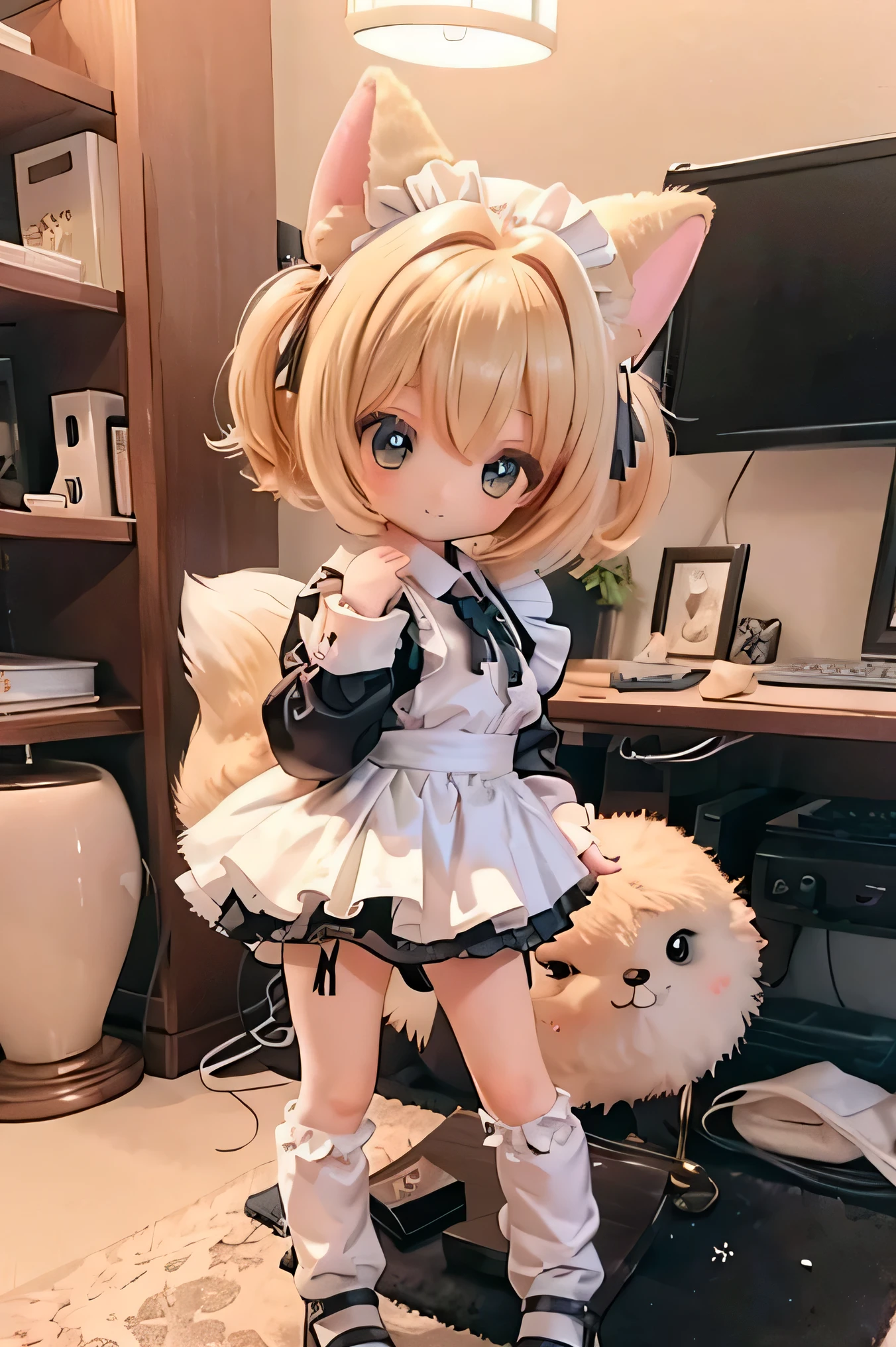 fox 、 chibi 、 maid clothes (((panties with DECOR)))