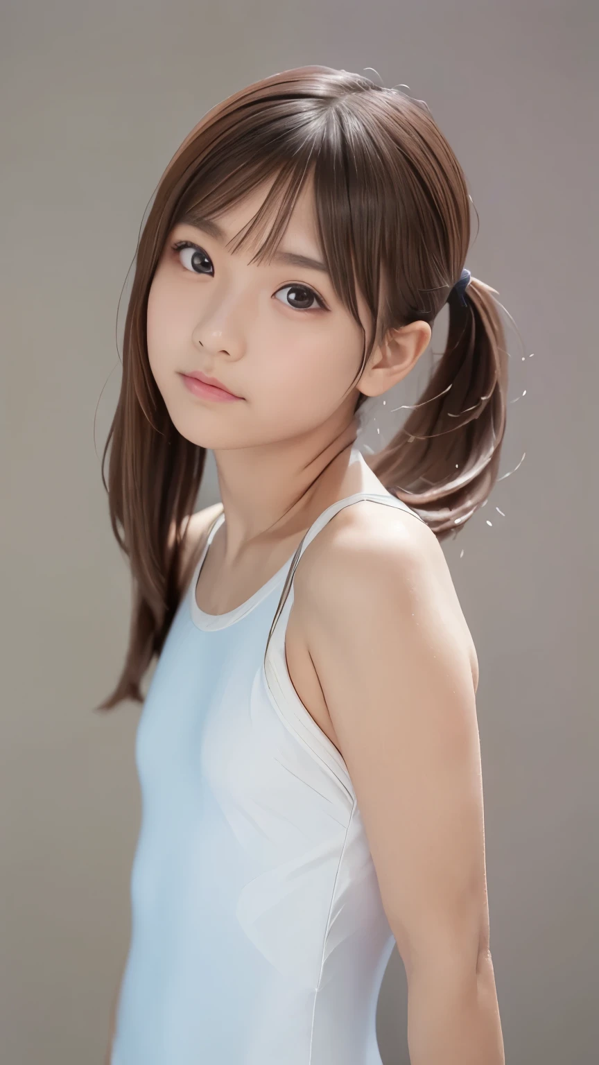 (close-up:1.2),masterpiece, high resolution,  portraits, best quality, high resolution,
(1 girl:1.3), realistic, (schoolswimsuit:1.5),  Daytime shopping, street, city
, sidemap, is cool and cute,
( long lightning-shaped single ponytail black hair ),
(( Japanese idol's slim face )),(( cool slim eyes :1.5)),(( 150cm,Weight 29 kg ,60cm,50cm,: 65cm)),
((symbol body,body is slim, flat lusping body ,delicate body))