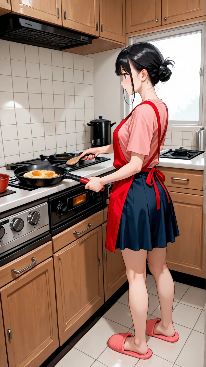 (​masterpiece)、(top-quality: 1.4)、absurderes、[:intricate-detail: 0.2]、１People Girls、SFW、(JAV Cover)、beautiful alluring female、Red apron and fruit bowl in the kitchen、Cooking、kitchin、NAKED Apron、from the rear