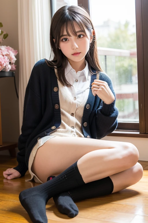 (8k、RAW Photos、Highest quality、masterpiece:1.2)、(Realistic、Realistic)、1 girl、Japanese elementary school students、Elementary 、((Check mini skirt、Loafer Uniform、blazer、Small breasts、classroom、I sat on a chair、Front view、Spread your legs、White silk panties))、Lots of eyelashes、Add shine to your eyelids、skeletally correct、Showing off panties、Spread your legs out to the side:1.5、Panty shot、sexy、(Panties close up:1.2)、Skirt Lift、Roll up your skirt、(M-shaped legs))、Nipples are visible、Showing off nipples