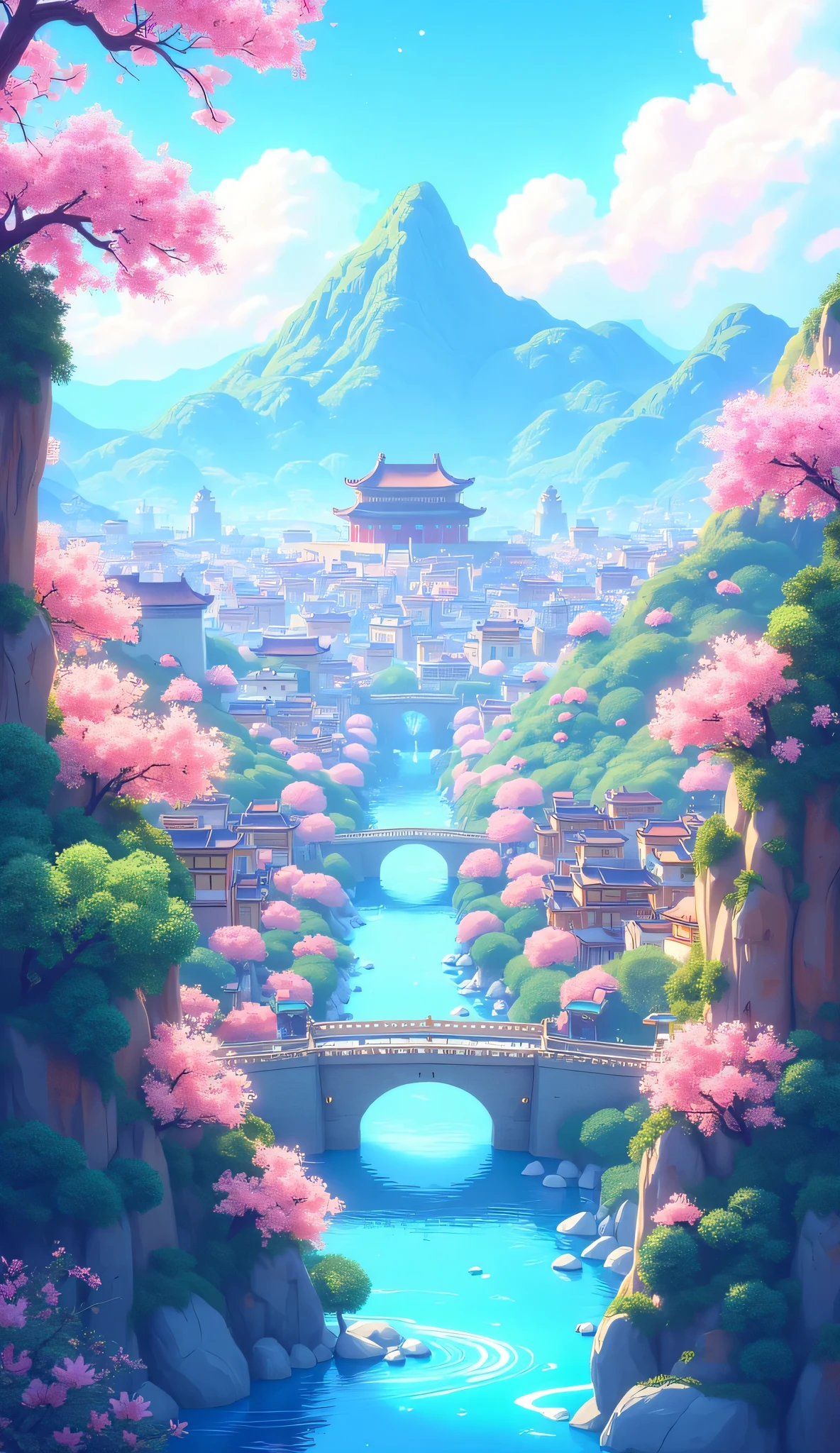 The、Ancient Xi'an、ロス・トランの写真です♪絵のように美しい背景、Colorful City、City{x}The city walls and City of Xi'an seen from a little above、High resolution background is ancient Xi'an、China's Dream City、high definition digital painting、High Definition Digital Paint、River flowing next to the City、Detailed Scenery。