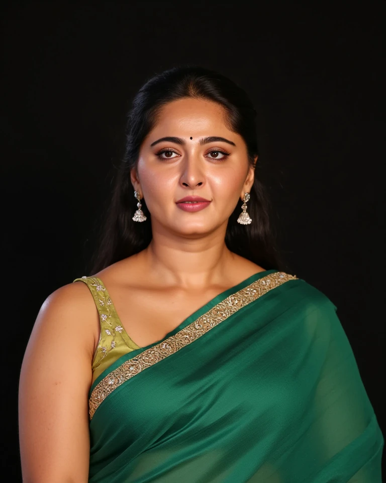 50yo mature MILF Anushka Shetty,((best quality)), ((masterpiece)), ((realistic)), Medusa, full body, the hair  composed of countless small snakes, green eyes, female face,metal carved top, royal aura, trend on artstation , sharp focus, studio photo, intricate detail, very detailed, detailed eye, illustration, very detailed, sharp focus, digital render, professional, 4k, low waist saree satin sleeveless saree fashion,, she hates wearing any bra or blouse, thick figure, bulky figure, thick belly, 