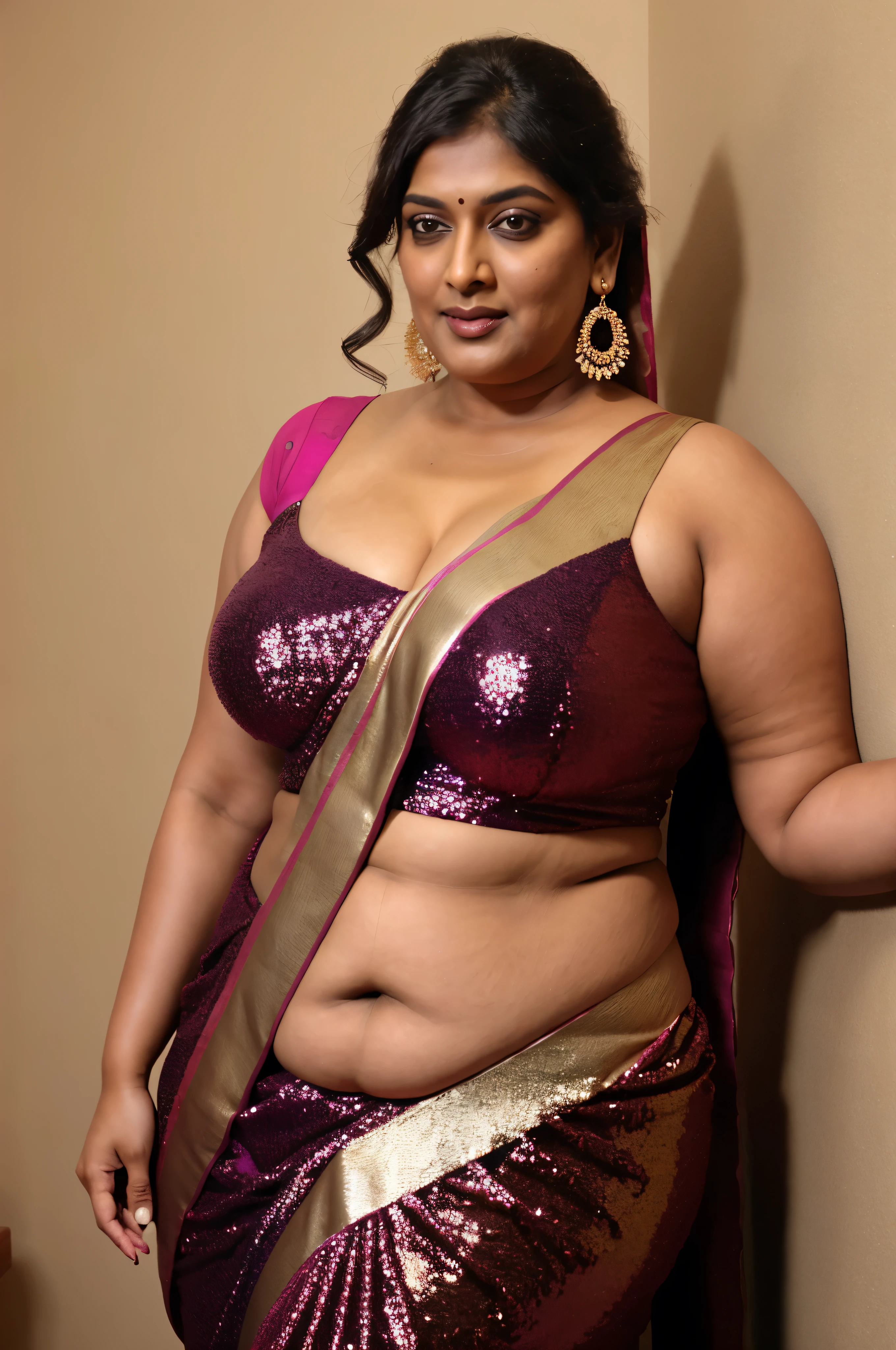 NSFW, HDR 8K , single Indian mom in a paddy field carring paddy bundle, (Tall gigantic body of height 7ft ),pretty women , beautiful face , face expression , women dressed in black saree, tan skinned mom , (( tall mom has voluptuous body, deep belly , curvy folded waist , face , cleavage facing visitor: 1.2 , )) , ((carring paddy bundle over the head)) , seduce , glomoures figure mom , full body . Transparent navel in saree ,clear wide eyes