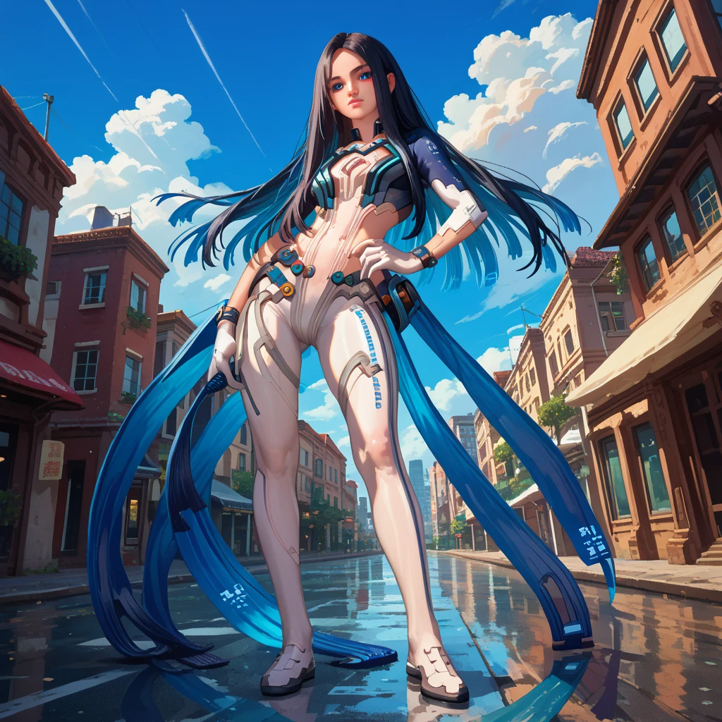 a beautiful woman with long flowing hair in a sleeveless leotard, bending over with a bubble butt, masterpiece, best quality, absurdres, solo, mona, genshin impact, extremely sexy, seductive, photo-realistic, intricate details, dramatic lighting, vibrant colors