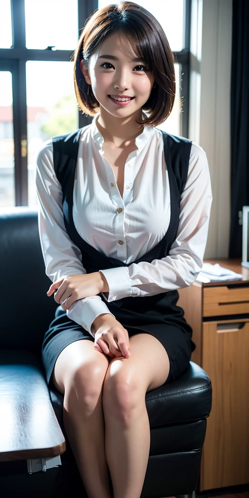 (masterpiece、highest quality、Ultra-high resolution、8k)、colorful、Flat Color、Depth of written border、Lens flare Very beautiful girl、Captivating look、sit cross-legged、Big Breasts,Black-haired、Looking at the audience、School、classroom、Pleated mini skirt、Please take off your uniform、serafuku、Black Pantyhose、Detailed Texture、High-quality fabric、Beautiful and elaborate face、30 year old beauty、Adult atmosphere、Lift up your shirt,、((Sexy panties in full view:1.0))、((Spread your legs wide:1.5))