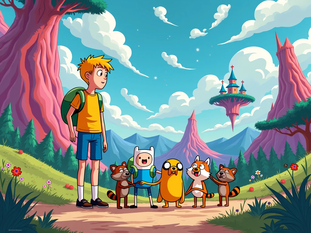 Finn and Jake with Mordecai and Rigby from Adventure Time