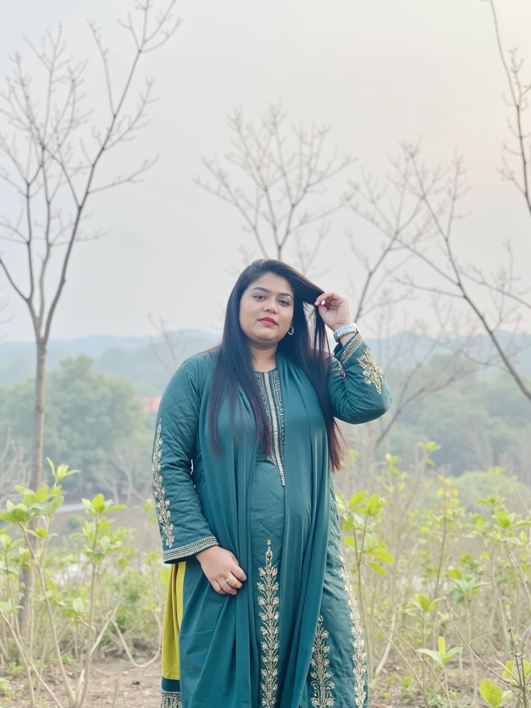 woman standing in a dirt road with a green dress on, wearing a silk bikini, wearing a bikini, with beautiful colors, with lovely look, simple dress, full body picture, full body photogenic shot, * colour splash *, green tunic, with teal clothes, green colored skin!!, teal tunic, with a cool pose, long tunic,hot cleavage