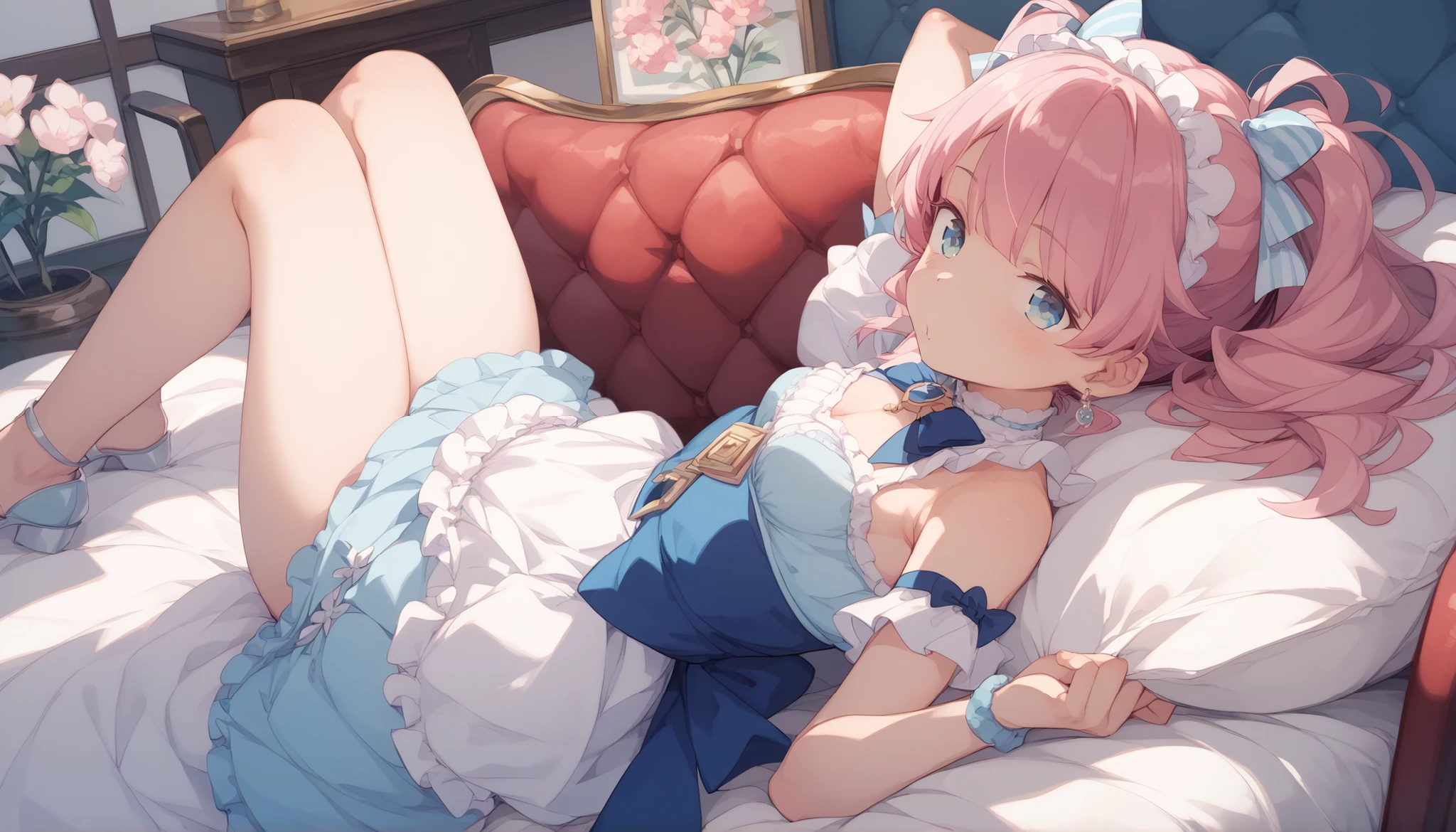 (三等身のgirl:2.0)、deformed characters、girl、DRESS、(薄緑色のDRESS:2.2)、reddish pink hair、dynamic composition、Various Compositions 、Various backgrounds