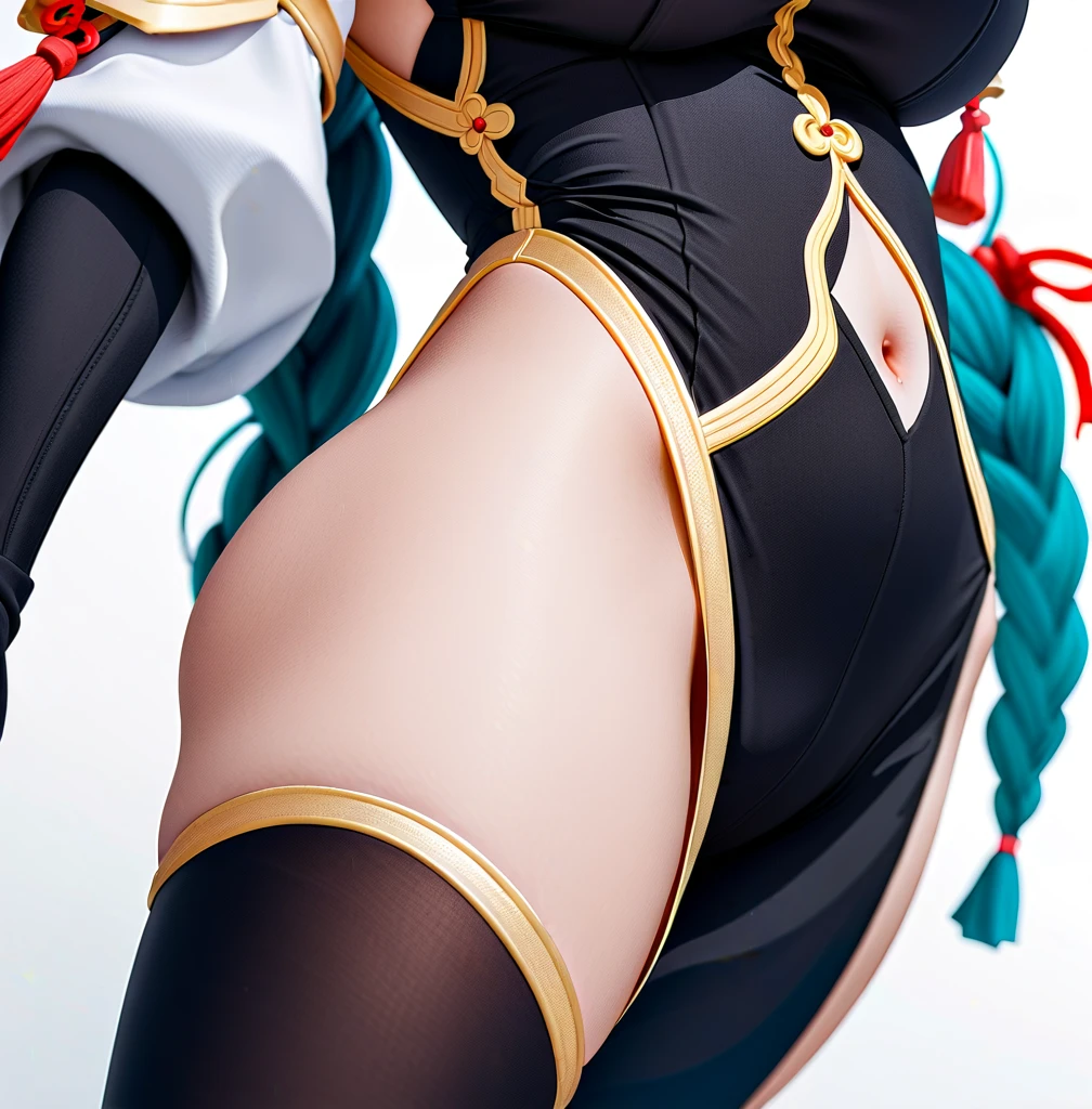 1girl,solo,super detailed skin,shiny skin,natural face,lips gloss,eyelashes,blue hair,hair over one eye,half open eye,eyelashes,lips gloss,side ponytail,large breasts,(asymmetry ninja clothes1.1),fishnet,blue vinyl body suit,high leg,cameltoe,open stance,simple background ,from below ,masterpiece,best quality,ultra detailed,high resolution,sharp focus,depth of field