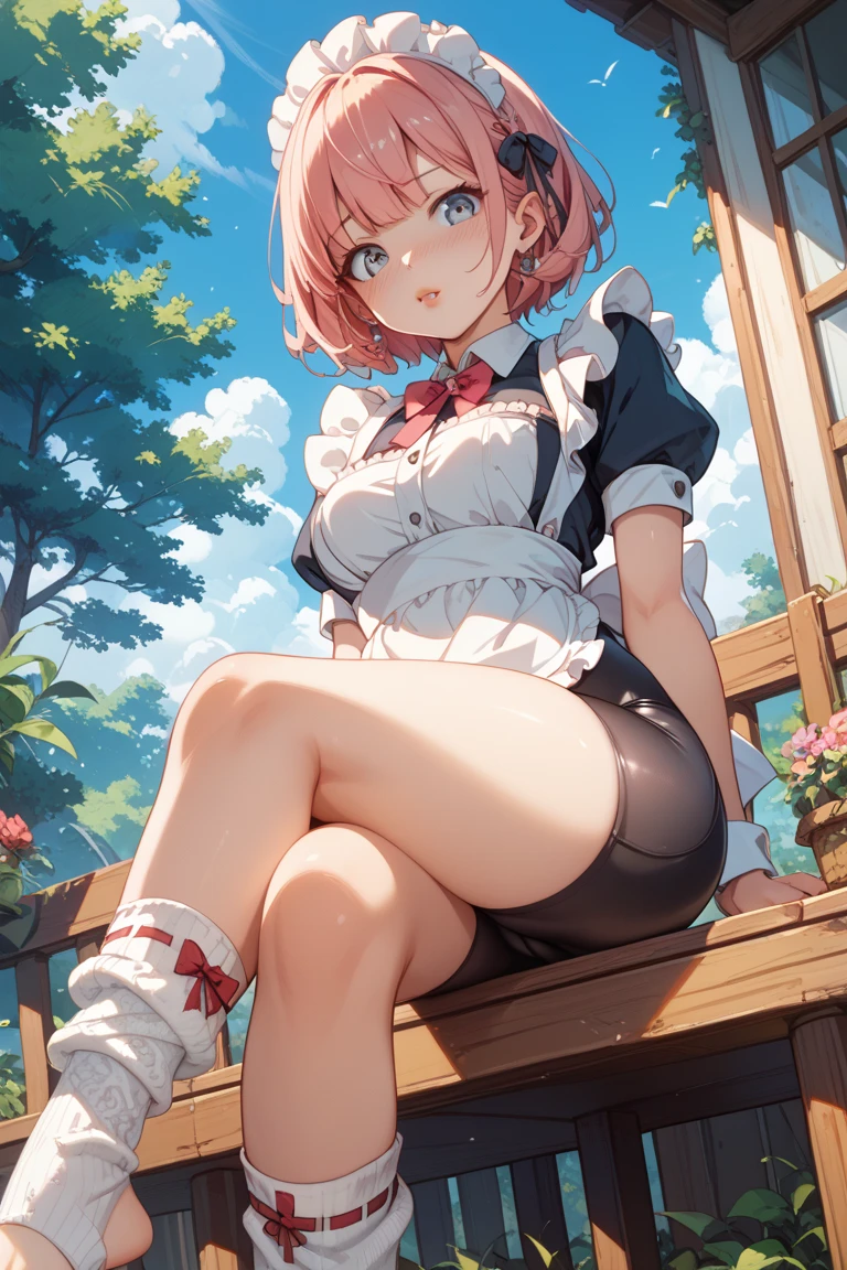 a beautiful kemono rabbit, long pink hair tied with a red ball clip, big cute rabbit ears, dressed in casual style, black loose t-shirt, shorts, shoes, thick thighs, round butt, medium breasts, hourglass body, posing with hands behind her back, cute expression, cute style, watercolor, HD
