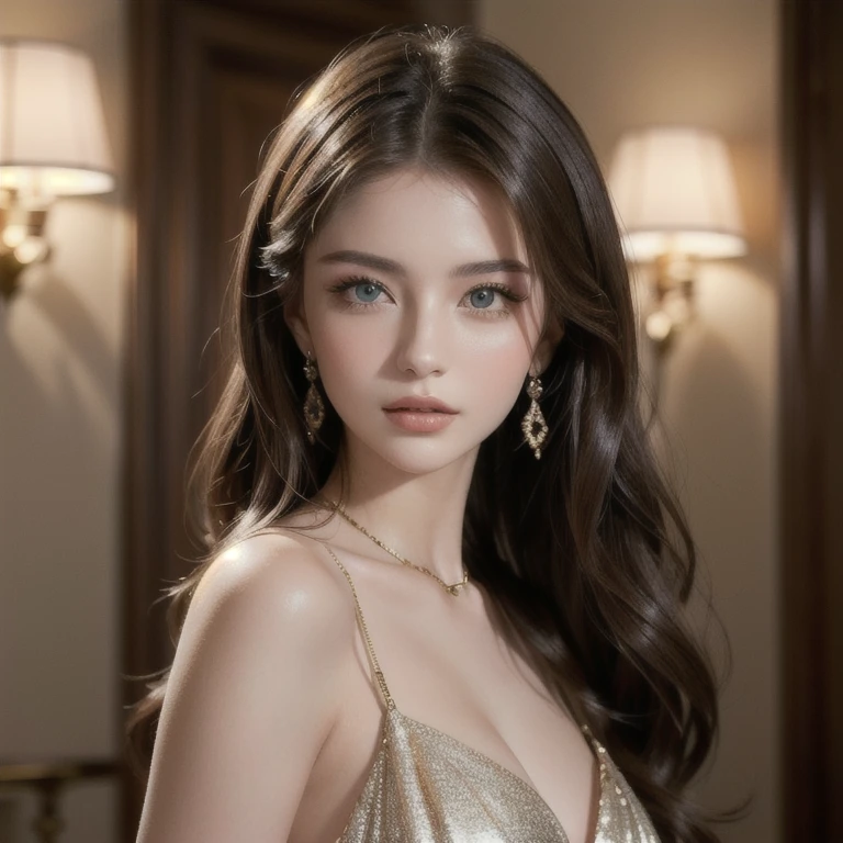 ((highest quality, 8k, masterpiece: 1.3)), Sharp focus: 1.2, Perfect figure: 1.4, Slim Abs: 1.2, ((Dark brown hair, : 1.4)), dress: 1.1), City of night, Highly detailed face and skin texture, Beautiful Eyes, double eyelid