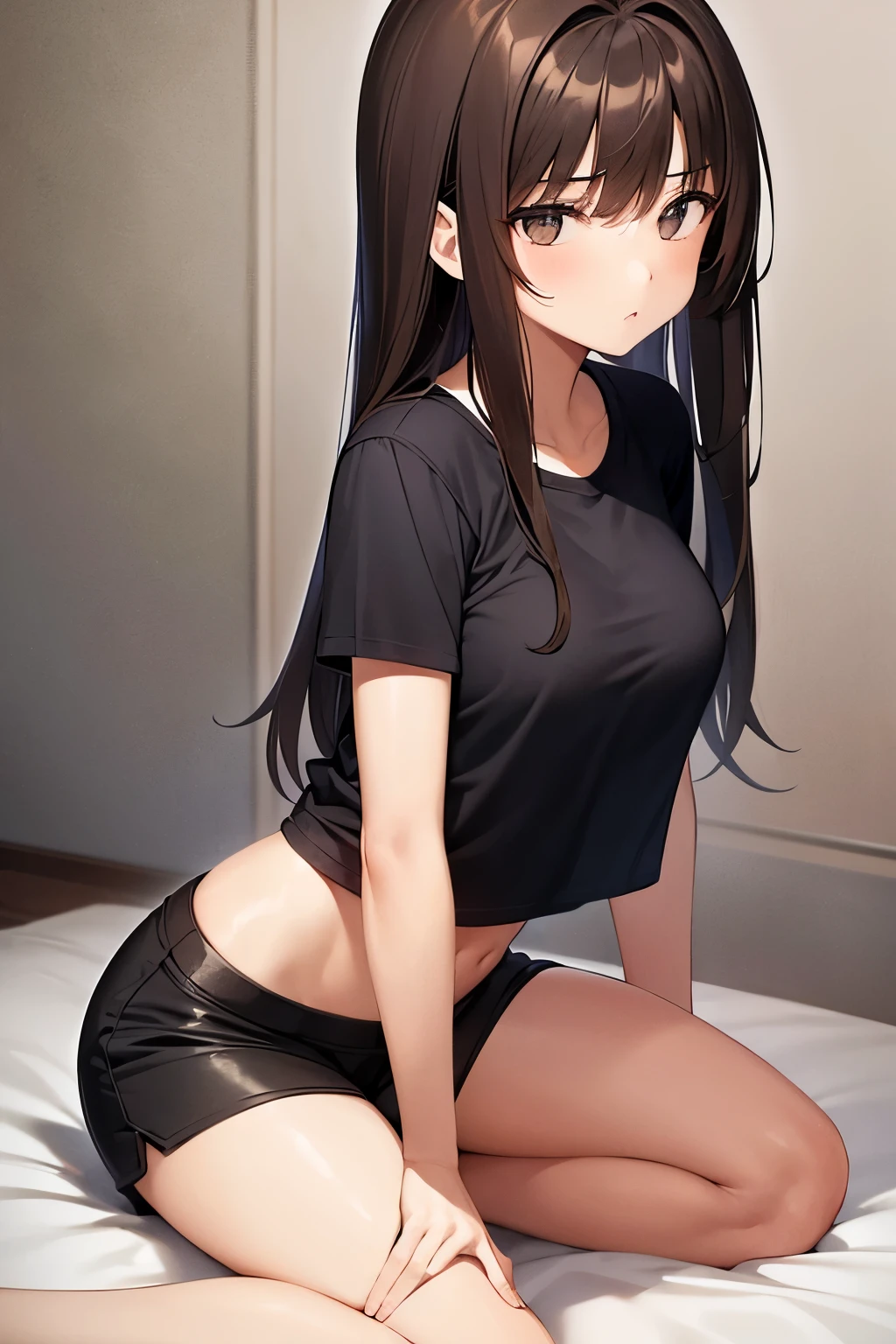 naruto、Hinata、Black hair straight、Spread your legs、High resolution, Lying on your back、Big Breasts、Open your mouth、Blushing、Miniskirt、Plain T-shirt