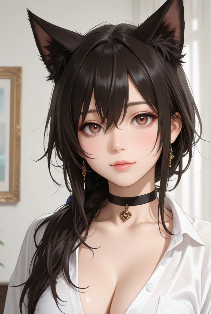 + +, 1girl, animal ear fluff, animal ears, animal hands, animal nose, bangs, blush, body fur, breasts, character name, claws, cleavage, collarbone, fang, female focus, fox ears, fox girl, furrification, furry, furry female, hair rings, happy, japanese text, jewelry, light blush, long hair, long sleeves, looking at viewer, medium breasts, monochrome, multiple views, necklace, off shoulder, open mouth, sidelocks, simple background, sketch, smile, snout, upper body, v-shaped eyebrows, white background, wide sleeves