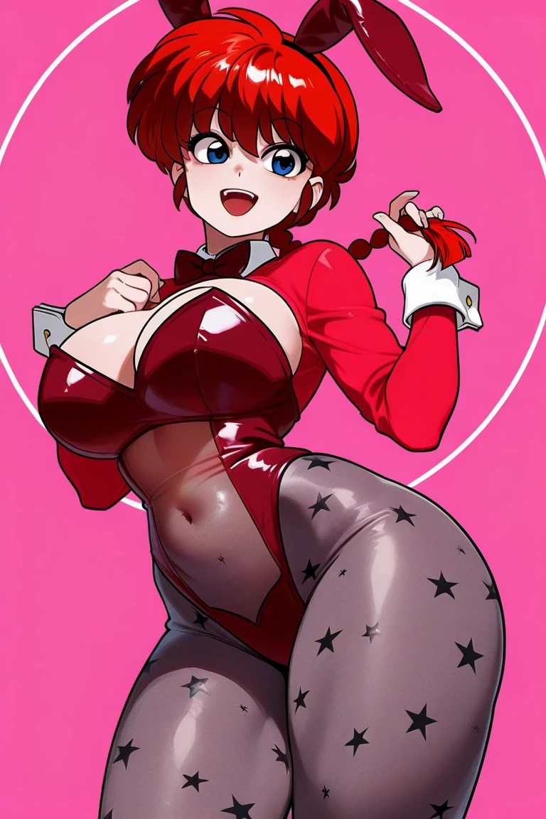 there is a cartoon picture of feminine boy with short pink hair, anime moe artstyle, 1 7 - year - old anime, in an anime style, demon femboy, flat anime style, cute, crossdresser, lewd body, curvy, sexy bunny girl outfit, doing a lewd pose