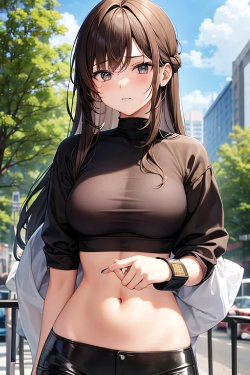 riofutaba, rio futaba, black-framed eyewear, (brown eyes:1.7), glasses, (grey hair:1.2), hair between eyes, over-rim eyewear, semi-rimless eyewear, long hair, sidelocks, 
BREAK (Sweater, crop sweater, dolphin short,long sleeves, pantyhose,closed clothes:1.2),
front view detailed body, navel, long belly , Slender body, tight body , thicc, large breast, breast, long thighs, masterpiece, long hair, very long hair, 20yo,Young female,Beautiful Finger,Beautiful long legs,Beautiful body,Beautiful Nose,Beautiful character design, perfect eyes, perfect face,expressive eyes, looking at viewer,NSFW, (full_body),(Focus on her face), official art,extremely detailed CG unity 8k wallpaper, perfect lighting,Colorful, Bright_Front_face_Lighting,shiny skin, (masterpiece:1.0),(best_quality:1.0), ultra high res,4K,ultra-detailed, photography, 8K, HDR, highres, absurdres:1.2, Kodak portra 400, film grain, blurry background, bokeh:1.2, lens flare, (vibrant_color:1.2) (Beautiful,large_Breasts:1.4), (beautiful_face:1.5),(narrow_waist),