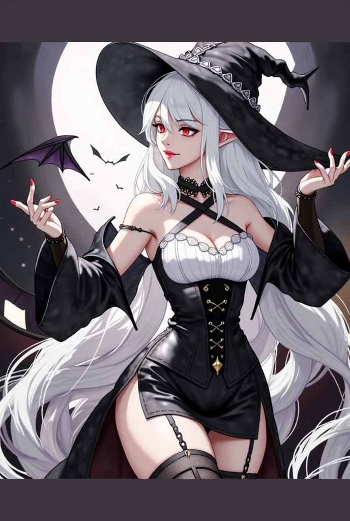 ((highest quality)),(ultra high resolution),(Super detailed),(detailed description),((best CG)),(best work of art),super precision art,amazing drawing art,(Fantasy art with precise details:1.5), (Female Grim Reaper:1.6),(beautiful and well-shaped face:1.7),(A jet black hooded cloak with intricately detailed embroidery.:1.6),(face peeking out from the hood:1.5),(smile:1.6),(blood-red lips:1.6),(tooth:1.7),(,sharp nails:1.6),light makeup:1.4,(Sharp, detailed purple eyes:1.4),big breasts:1.4,Beautiful leg lines:1.6,barefoot:1.6, (full moon hidden in clouds:1.6),(bat:1.6),(Night sky filled with dark clouds:1.7)