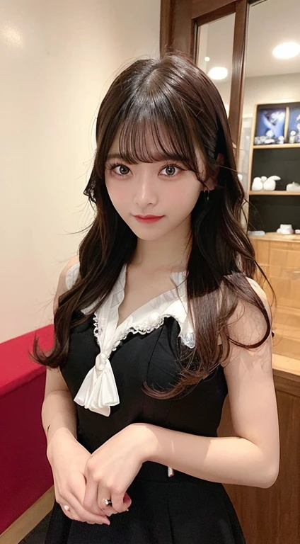 (((medium hair))), highest quality, 8K, nffsw, High resolution, absurd:1.2, photograph, (RAWphotograph:1.2), (Photoreal:1.4), (masterpiece:1.3), 1 girl, alone, japanese girl, delicate and beautiful details, (detailed eye), (detailed facial features), (highest quality:1.4), (超A High resolution:1.2), (highly detailed diagram), (lip gloss、highest quality、超A High resolution、1 girl、alone、Nogizaka 私dol、fiery idol pose、maid Cafe、Various poses are cute、girl、Maid clothes,best smile,laughter、Maid clothes、lace ruffles、Kneel with the balls of your feet on the floor、Sit on heels,Pause Request,
