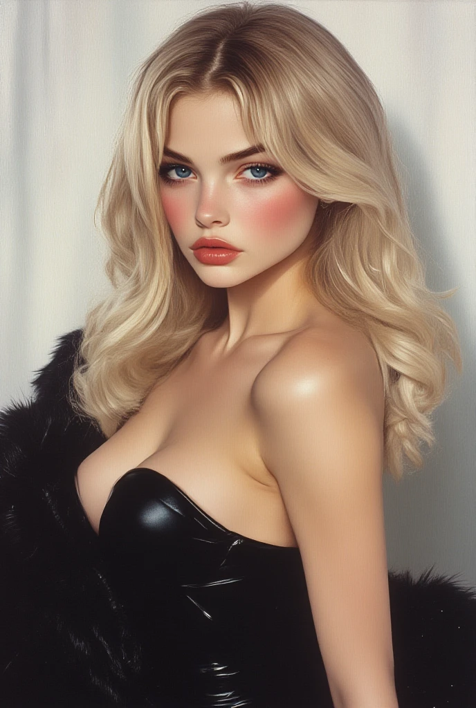 Half body shot, eye contact,Young blonde woman, Has colossal breast, nice rounded tits, amazing nipples greenish eyes and red lips posing for a photo, thick red lips, red lips, Photo de profil, Image de profil, pale red lips, sexy red lips, luscious red lips, small and thick red lips, Red labia majora, very full lips, light red lips, full lips, with spaced and stunning lips, Both have red lips