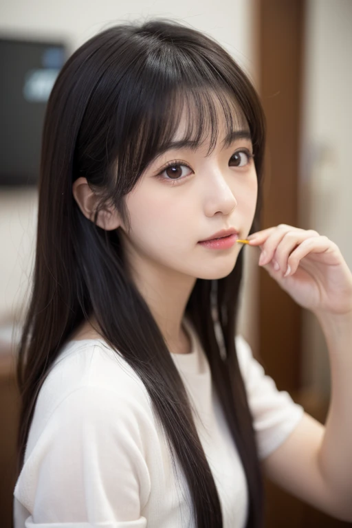 Non-NSFW、Realistic、highest quality、highest quality、masterpiece、Ultra-high resolution、RAW Photos、Realistic、Bright lighting、Face Light、Smooth Professional Lighting、Looking into the camera、alone、Adult female、Beautiful woman、Super Beauty、realistic skin、Moisturized Skin、Realistic eyes and faces、Perfect model body shape、Beautiful Eyes、Big eyes、Inconspicuous tear bags、slim、Medium sized big breasts、No bra、Beautiful fingers、Very short hair、Jet Black Hair、Iris、Looks happy、(Both ears are hidden by hair)、(saint's pure white dress)、Fantasy World、Medieval Europe、saint、(((Holy Priestess)))、Inside the temple, Small Ass, (Venus' Breasts:1.5), A konigsreuter, (white Priest's robe:1.6),(standing leaning forward:1.2),(from below:1.5)