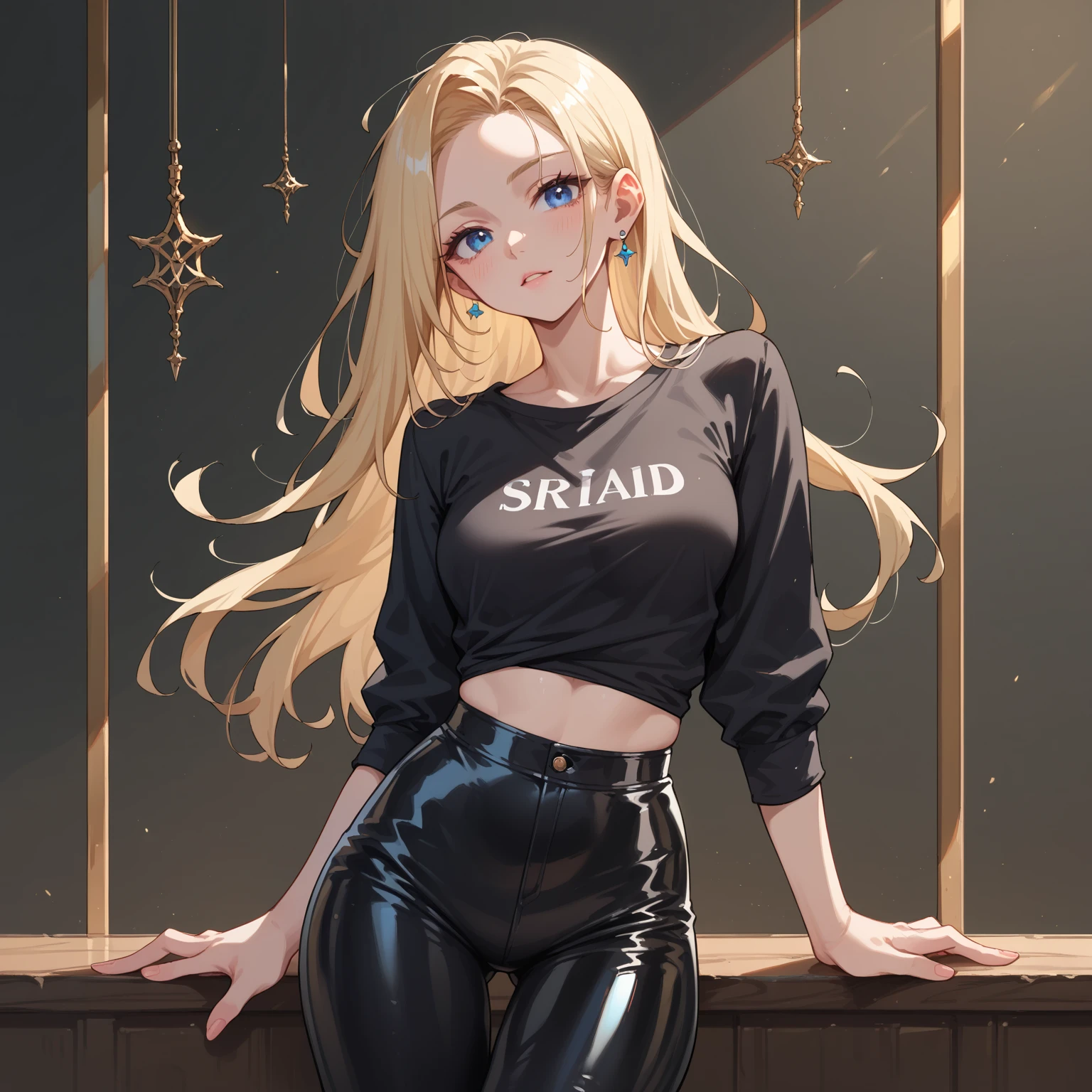 (masterpiece:1.2, best quality), (real picture, intricate details), 1lady, solo, upper body, showing legs, sitting down, school , school settings, long hair, minimal makeup, detailed face, smiling, really long light platinum blonde hair, bangs, hair between eyes, green eyes, big plump breasts, big ass, SFW, clothes, leggings, leggings pants, leggings, oversized sweatshirt, sweatshirt, leggings and sweatshirt, sweatshirt and leggings.