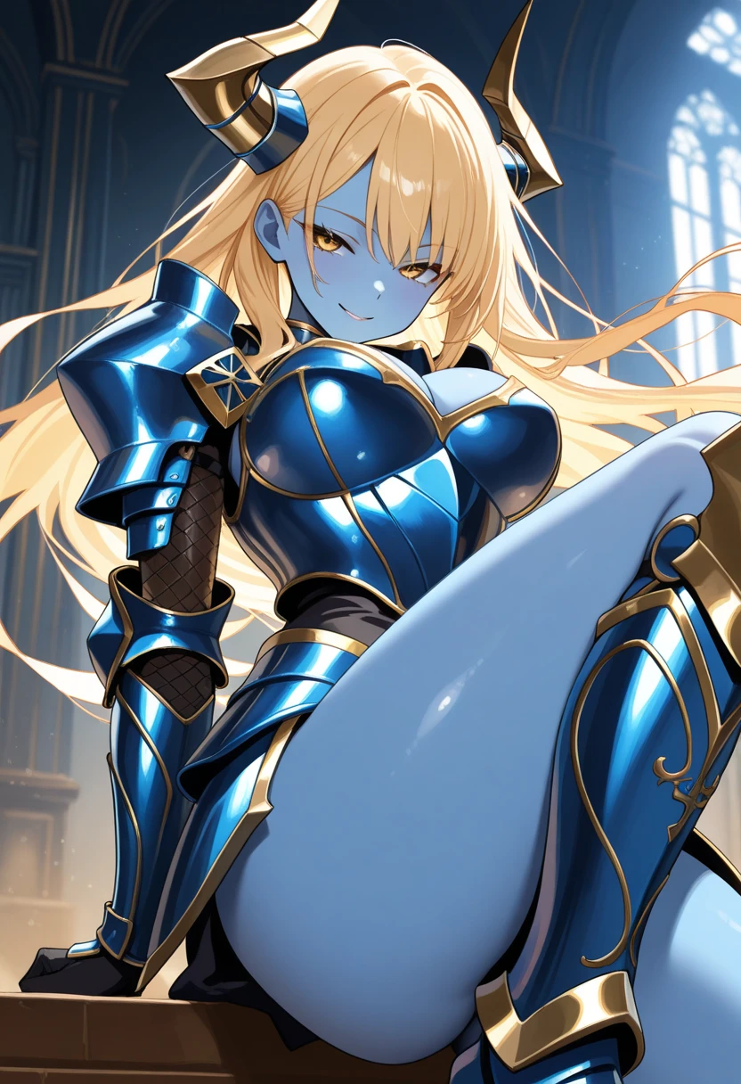 masterpiece, best quality, highres, extremely detailed, (19 years old, large breasts, triple D cup breasts, round buttocks, bubbly buttocks, wide hips, bubbly ass), 
((1girl as armored knight)) with 
(detailed face and glossy detailed green eyes), 
outdoors, medieval, arabic city, morning, pavement, 
(painterly, depth of field), fine details, ((nsfw)), 
(solo, female focus, solo focus), face focus, 
(she wears steel highleg armor) and elbow gloves and armored thighboots, 
(looking at viewer), blushing, confident, light smile, 
bursting breasts, cleavage, 
upright, 
cowboy shot, medium shot, dynamic lighting, 
(sharp, cel shading), outline, fantasy, baroque, traditional media, 
